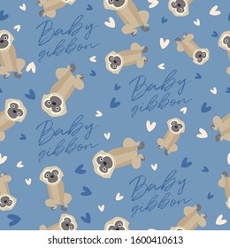 Big set of young animal seamless pattern : Baby gibbon seamless pattern : Vector Illustration