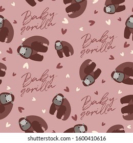 Big set of young animal seamless pattern : Baby gorilla seamless pattern : Vector Illustration