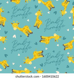 Big set of young animal seamless pattern : Baby giraffe seamless pattern : Vector Illustration