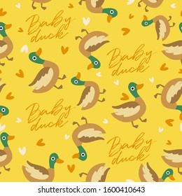Big set of young animal seamless pattern : Baby duck seamless pattern : Vector Illustration