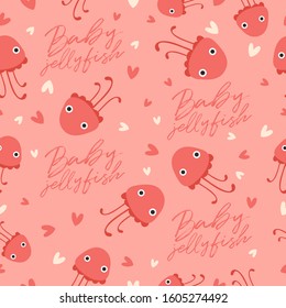 Big set of young animal seamless pattern : Baby jellyfish seamless pattern : Vector Illustration