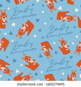 Big set of young animal seamless pattern : Baby kangaroo seamless pattern : Vector Illustration