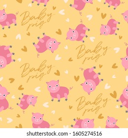 Big set of young animal seamless pattern : Baby pig seamless pattern : Vector Illustration