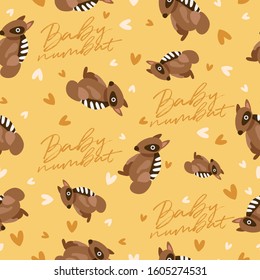Big set of young animal seamless pattern : Baby numbat seamless pattern : Vector Illustration