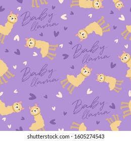 Big set of young animal seamless pattern : Baby llama seamless pattern : Vector Illustration