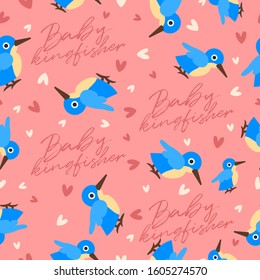 Big set of young animal seamless pattern : Baby kingfisher seamless pattern : Vector Illustration