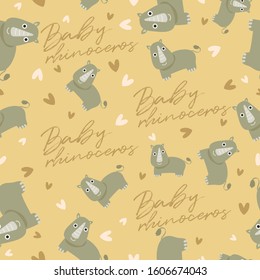 Big set of young animal seamless pattern : Baby rhinoceros seamless pattern : Vector Illustration