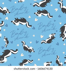 Big set of young animal seamless pattern : Baby skunk seamless pattern : Vector Illustration