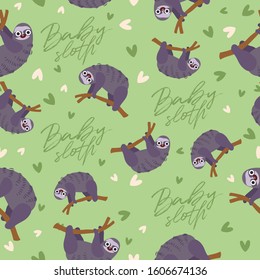 Big set of young animal seamless pattern : Baby sloth seamless pattern : Vector Illustration