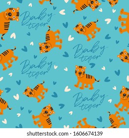 Big set of young animal seamless pattern : Baby tiger seamless pattern : Vector Illustration