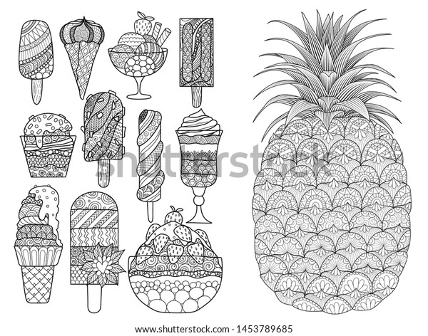 Big Set Zendoodle Design Ice Cream Stock Vector Royalty Free 1453789685