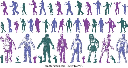 big set of zombies silhouette