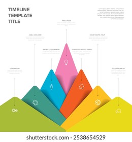 grandes sete montanhas como modelo infográfico multiúso com ícones e descrição. Design de modelo infográfico de infográfico multiúso leve com sete elementos e sombras