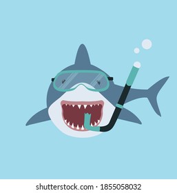 Big shark with diving equipment vector cartoon