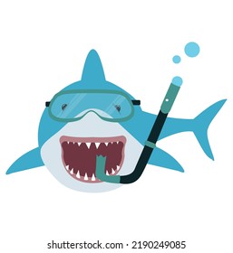 Big shark with diving equipment vector cartoon