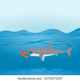 Big shark eat small fish. vector
