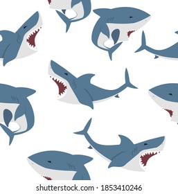 Big shark flat vector seamless pattern