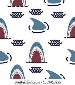 Big Shark  open mouth seamless pattern background