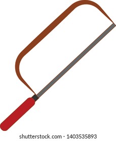 A big sharp hacksaw blade in red colour , vector, color drawing or illustration.