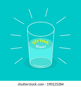 Big  Shining Glass Of Water. Drink Water Infographic.  Flat Design. Vector Illustration.