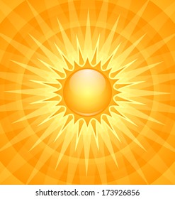 Big shining summer sun with sunbeams on the sky