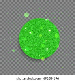 Big shiny circle made of green glitters with sparkles and glares