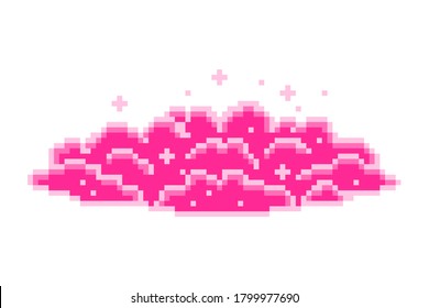 Big shiny glittering pink cloud, pixel art icon isolated on white background. Dreamy sky. 8 bit old school vintage retro 80s-90s video game graphics.