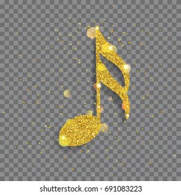 Big shiny note made of golden glitters with sparkles and glares