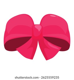 Big shiny pink bow tied with a ribbon isolated on white background