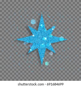 Big shiny star made of light blue glitters with sparkles and glares