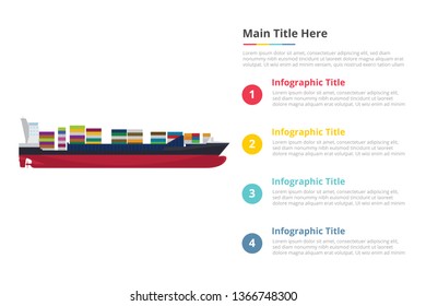 big ship container infographics template with 4 points of free space text description - vector illustration