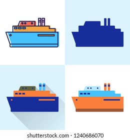 Big ship icon set in flat and line styles