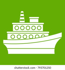 Big ship icon white isolated on green background. Vector illustration