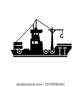 big ship trawler logo, sea transportation with minimalist style icon