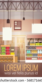 Big Shop Super Market Shopping Mall Interior Flat Vector Illustration