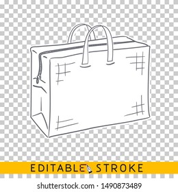 Big shopping bag drawing sketch icon. Line doodle sketch. Editable stroke icon.