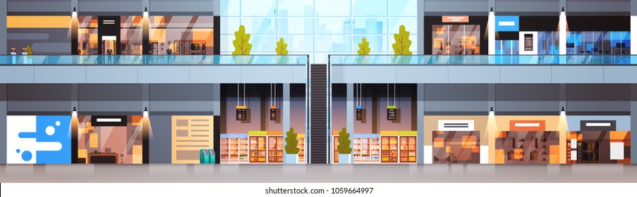 Big Shopping Mall Interior Horizontal Banner Modern Retail Store With No People