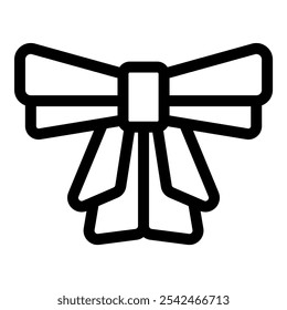 Big simple gift ribbon bow is tied and hanging, a design element for decoration