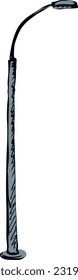 Big single steel led lit spotlight set on white backdrop. Freehand dark black ink outline hand drawn path public object logo icon pictogram in art doodle style pen paper space for text. Closeup view
