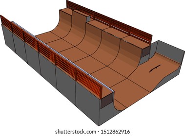 Big skatepark, illustration, vector on white background.