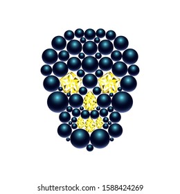 Big skull with beads and crystals. 3D vector illustration for fabric design, print for textile, scarf, underwear and packaging, scrapbooking, etc. Creative design.