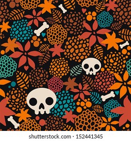 Big skulls and flowers seamless background. Beautiful vector texture. 
