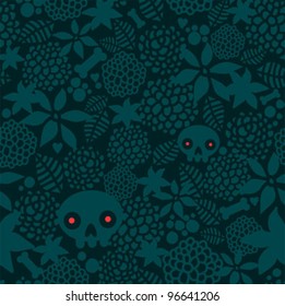 Big skulls and flowers seamless background. Beautiful vector texture.