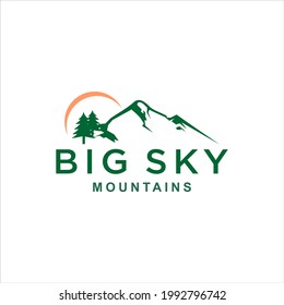big sky mountain landscape logo for adventure hiking vector