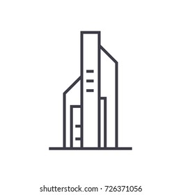 big skyscrapper vector line icon, sign, illustration on background, editable strokes
