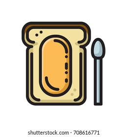 Big slice of bread toast with honey, colorful thin line flat style icon, vector illustration isolated on white background. Flat style thin line, outline icon of bread toast with honey
