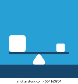 Big and small abstract cubes in equilibrium on scales on blue background. Balance, harmony and time management concept. EPS 8 vector illustration, no transparency