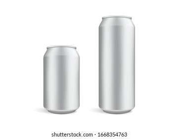 big and small beer cans isolated on white background vector mock up template