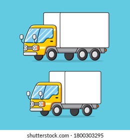 Juego de vectores de caricatura aislado de camioneta de entrega en blanco grande y pequeño