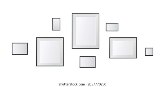 Big and small blank photo frames in minimalistic style on wall realistic isolated vector illustration